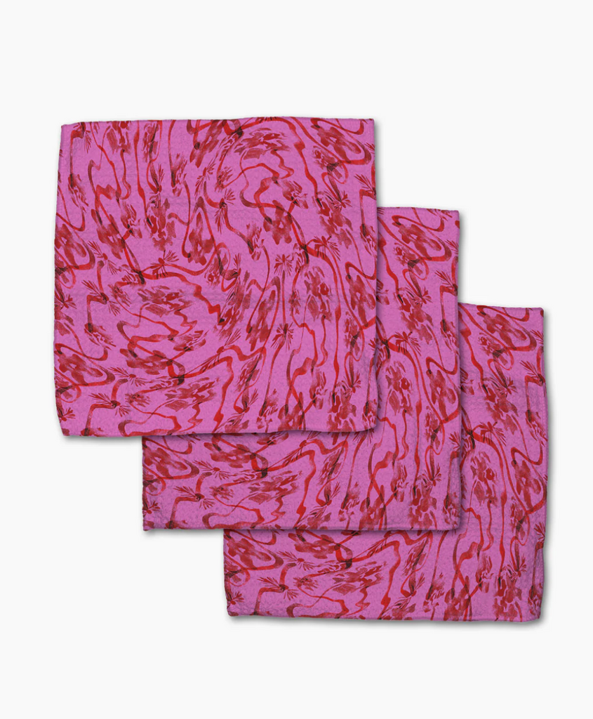 Geometry Dishcloth - floral swirls pink