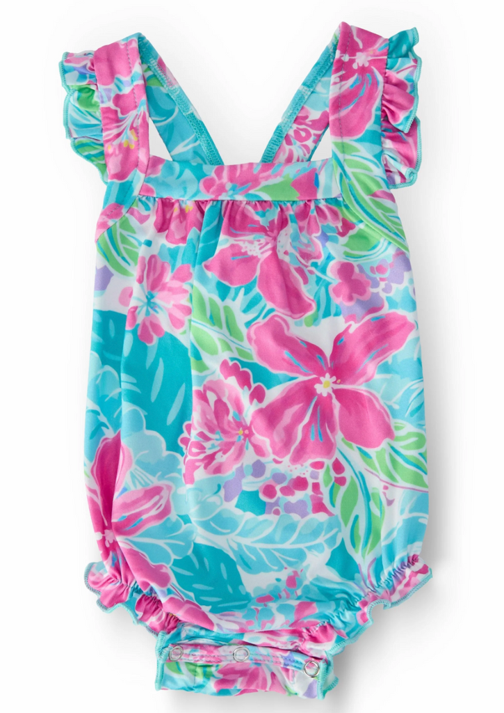 Tropical Punch Ruffle Cross Back Romper