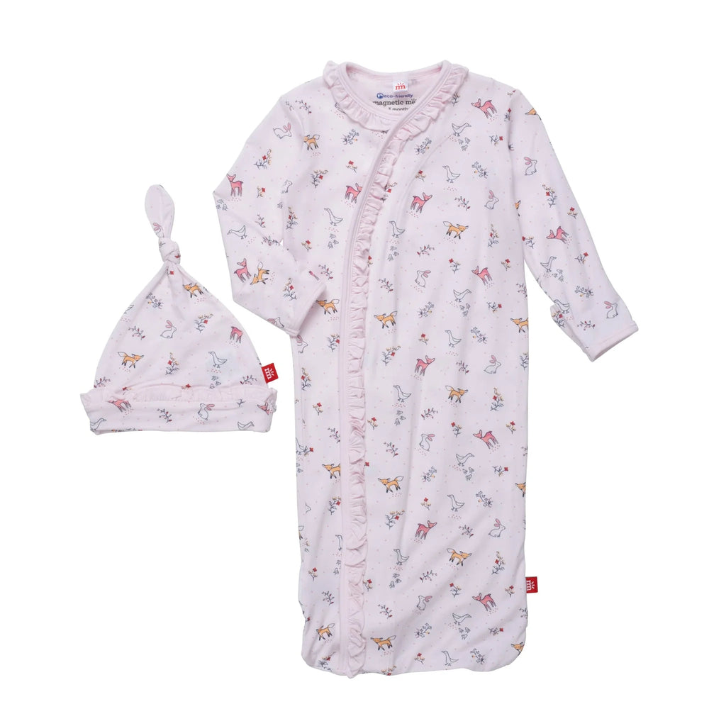 woodsy tale modal ruffle magnetic gown & hat - pink