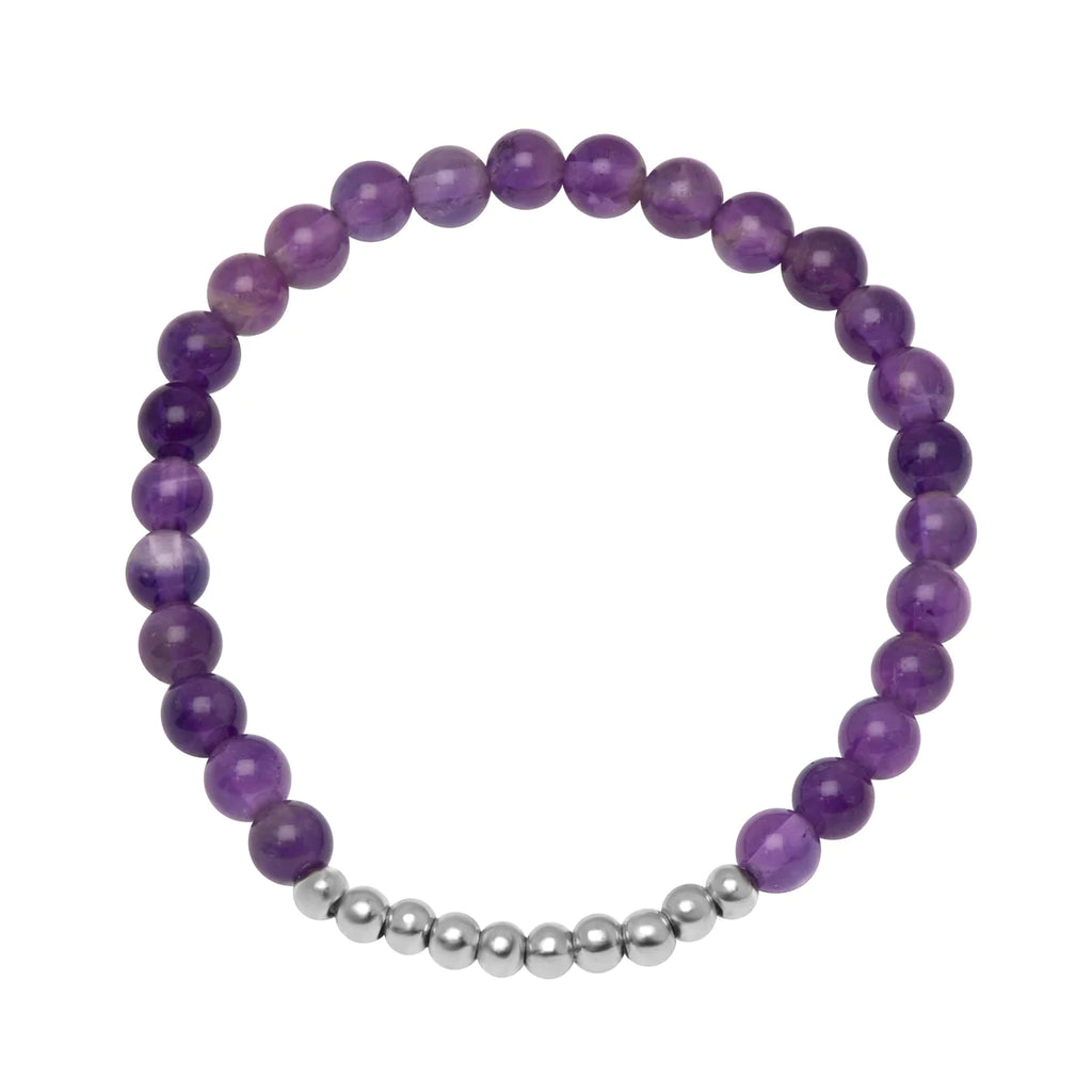 Amethyst + Polished Silver Stretch Bracelet