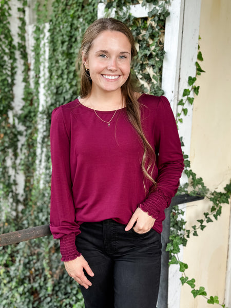 Burgandy Smock Hem Top