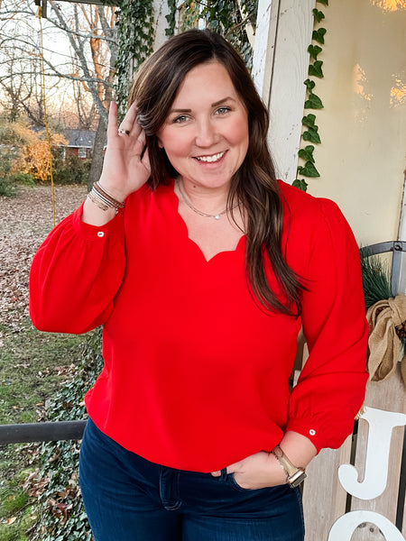 The Scallop Blouse - Red