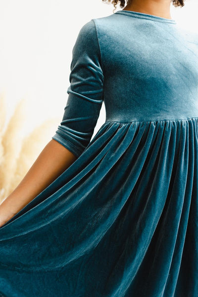 Denim Blue Velvet Twirl Dress