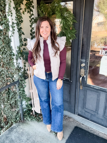 Mocha Ruffle Puffer Vest