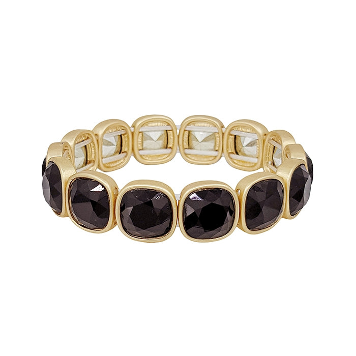 Black Square Crystal and Gold Stretch Bracelet