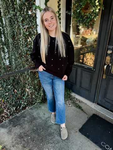 Lucie Soft Pullover with Rhinestones - Black