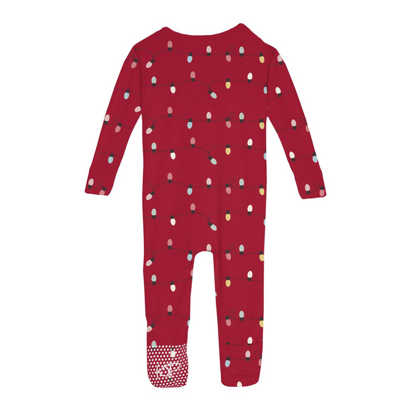 Print Convertible Zip Coverall - Crimson Holiday Lights