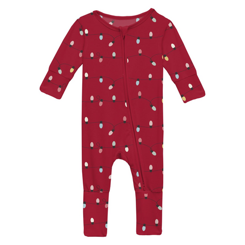 Print Convertible Zip Coverall - Crimson Holiday Lights