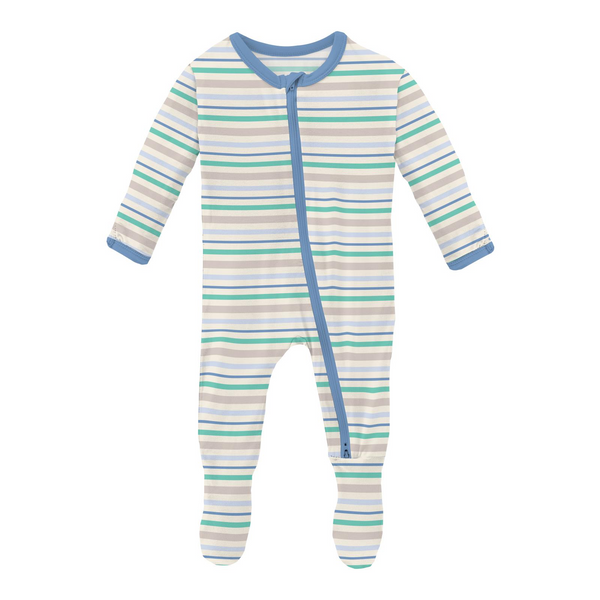 Print 2 Way Zip Footie - Mythical Stripe