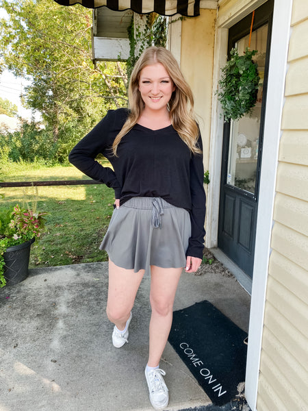 The Drawstring Skort - Charcoal