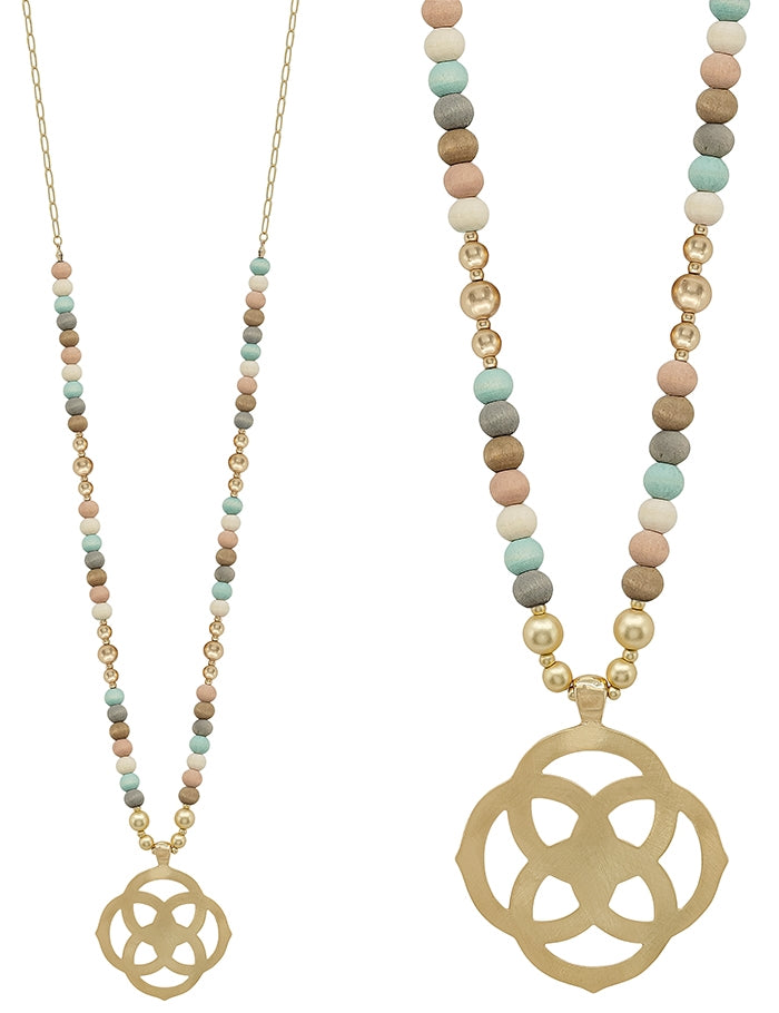 Light Multi Wooden Beaded Necklace