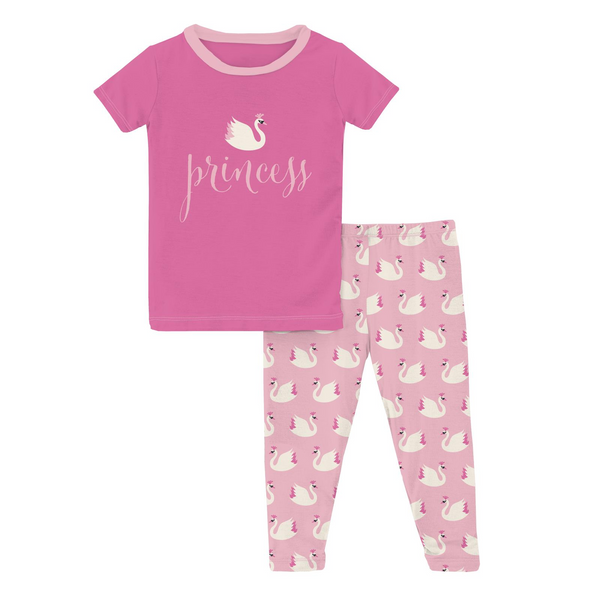 Short Sleeve Graphic Tee PJ Set - Cake Pop Swan Princess