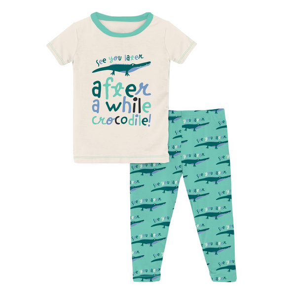 Short Sleeve Graphic Tee PJ Set - Glass Later Alligator