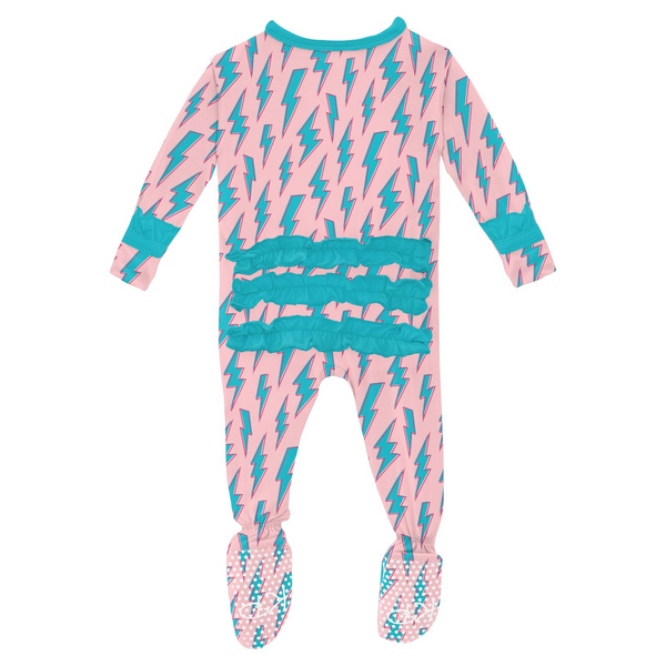 Print 2-Way Zip Ruffle Footie - Lotus Lightning