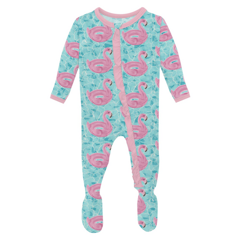 Print Ruffle Footie with 2 Way Zip - Pool Party