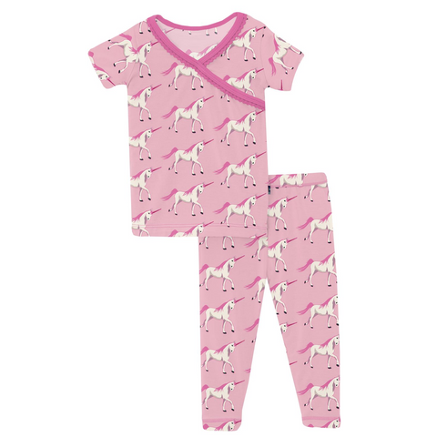 Kickee Pants Short Sleeve Scallop Kimono PJ Set - Cake Pop Prancing Unicorn