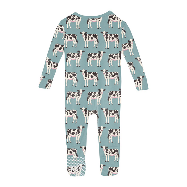 2 Way Print Zip Convertible Sleeper - Jade Cows