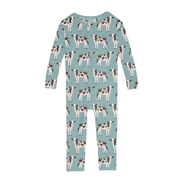 2 Way Print Zip Convertible Sleeper - Jade Cows