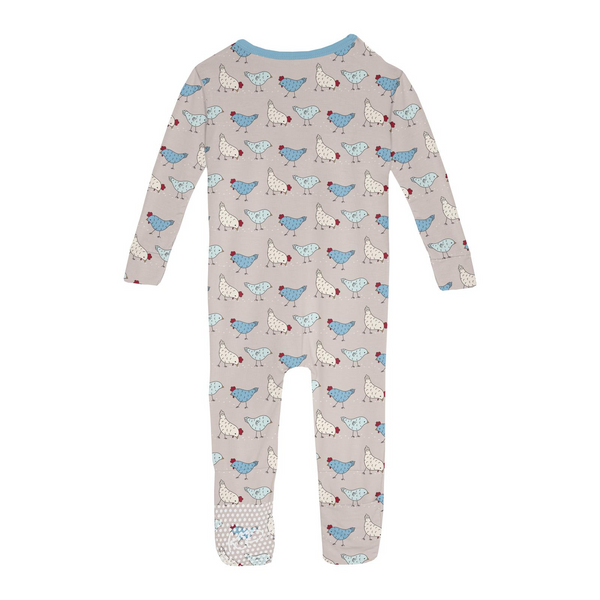 2 Way Print Zip Convertible Sleeper - Latte Chickens