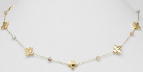 Gold Clover & Mint Crystal Necklace