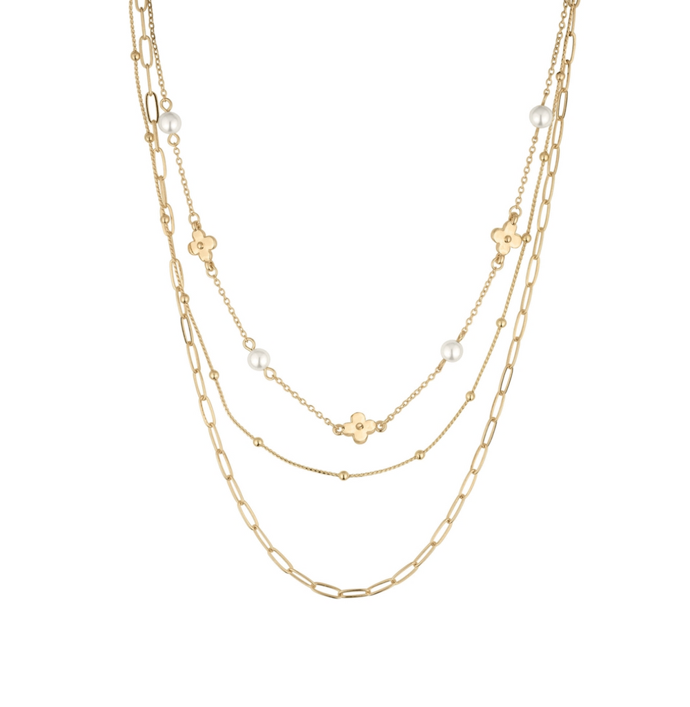 Layered Clover and Pearl Necklace