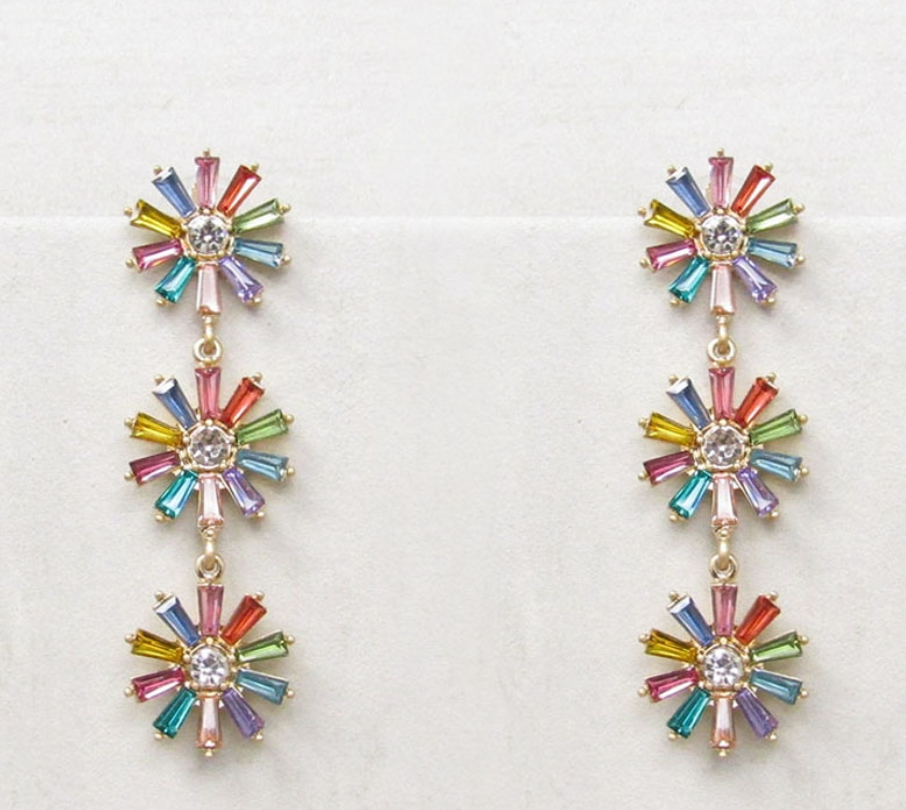 Multi Colored Triple Drop Earring