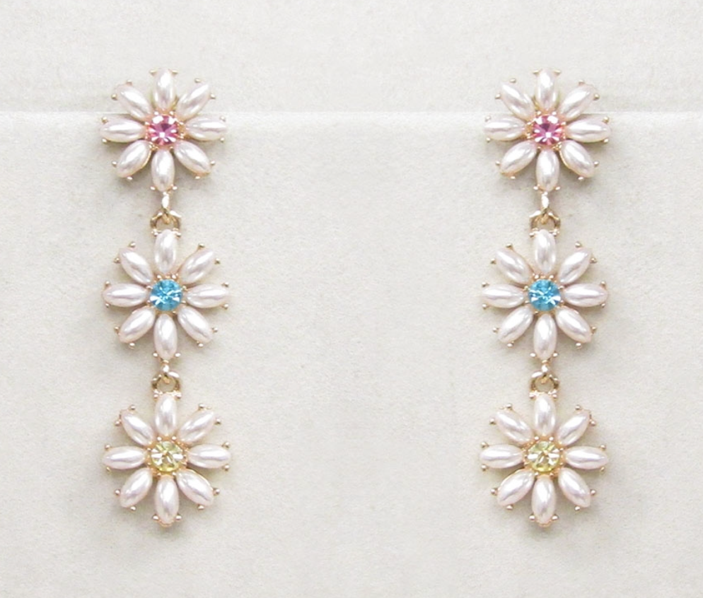 Pearl & Rhinestone Triple Drop Earring