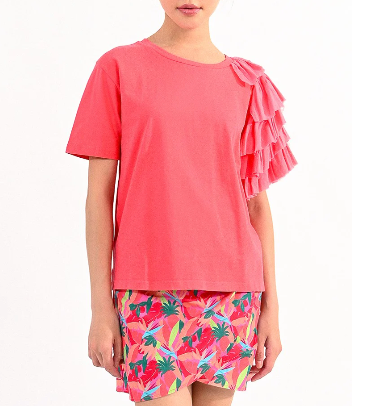 One Ruffled Shoulder  - Pink