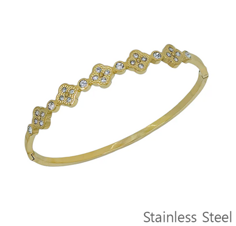 gold rhinestone & clover stainless bracelet