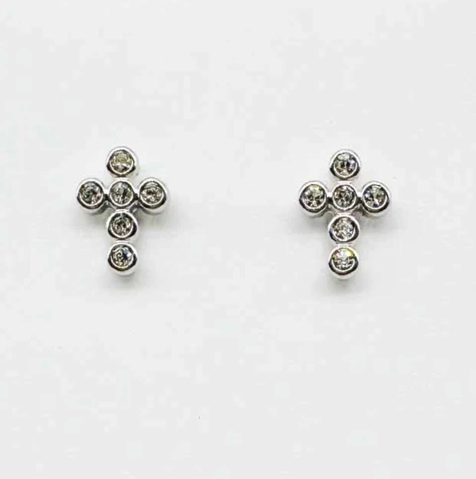 silver rhinestone cross earrings