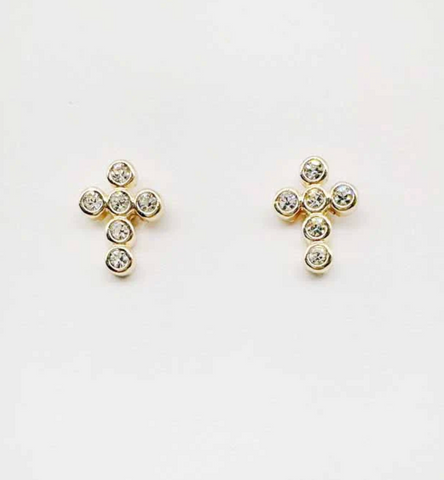 gold rhinestone cross earrings