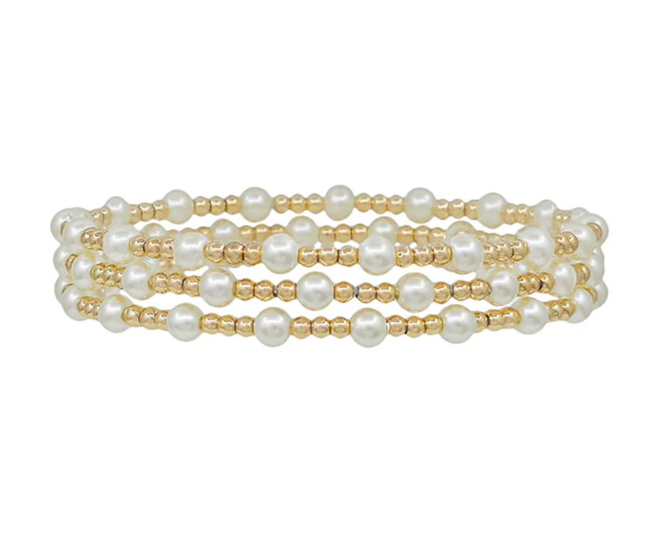 gold and pearl beaded bracelet set