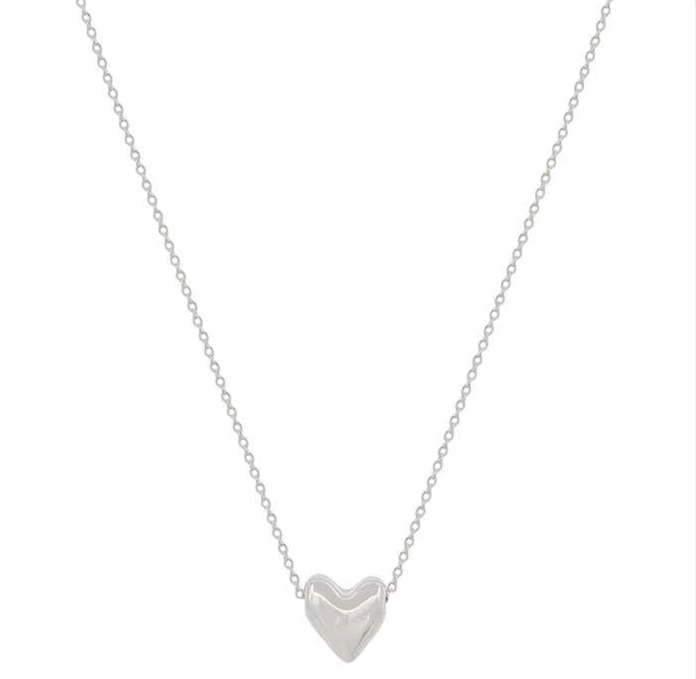 silver puffy heart charm necklace