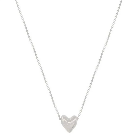 silver puffy heart charm necklace