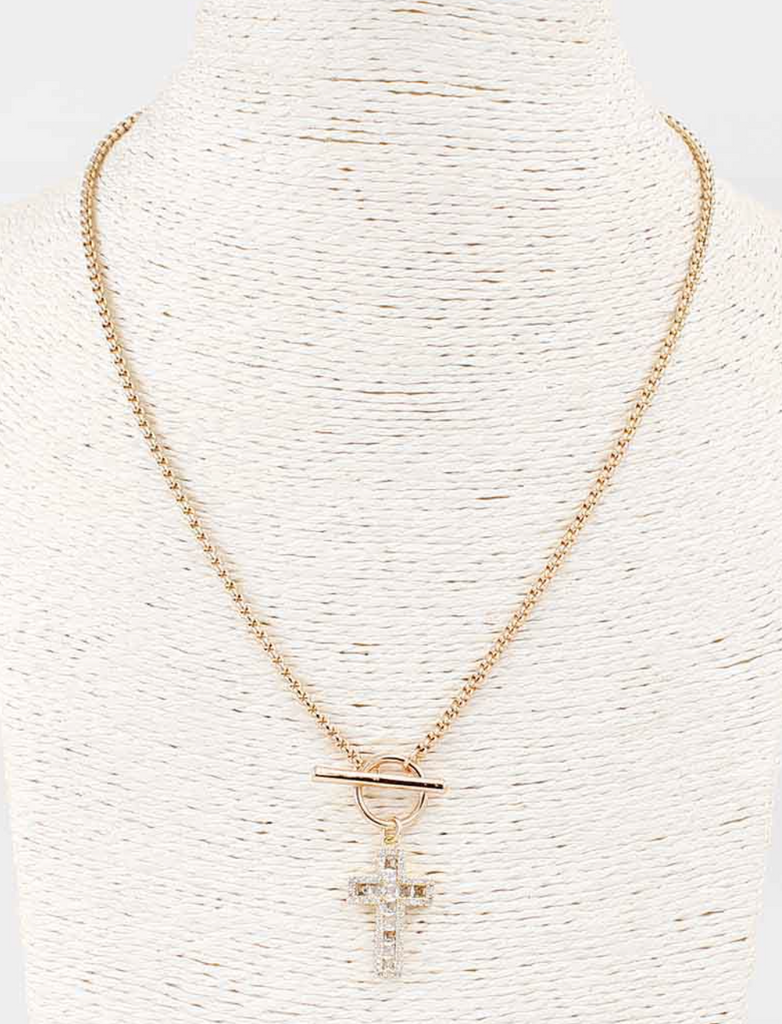 gold rope chain with rhinestone cross necklace