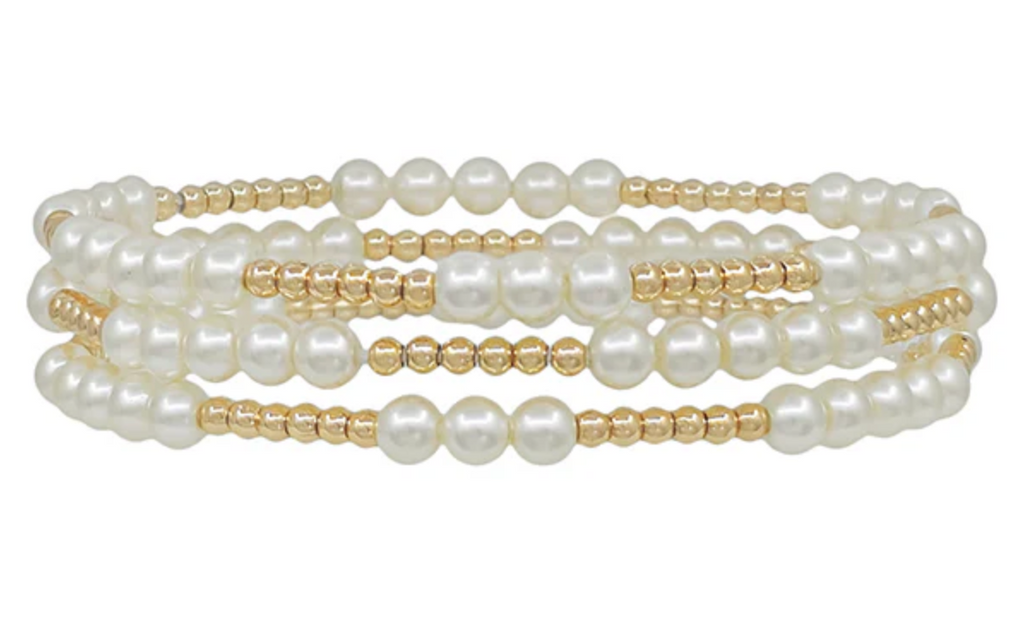 small gold and pearl beaded row bracelets