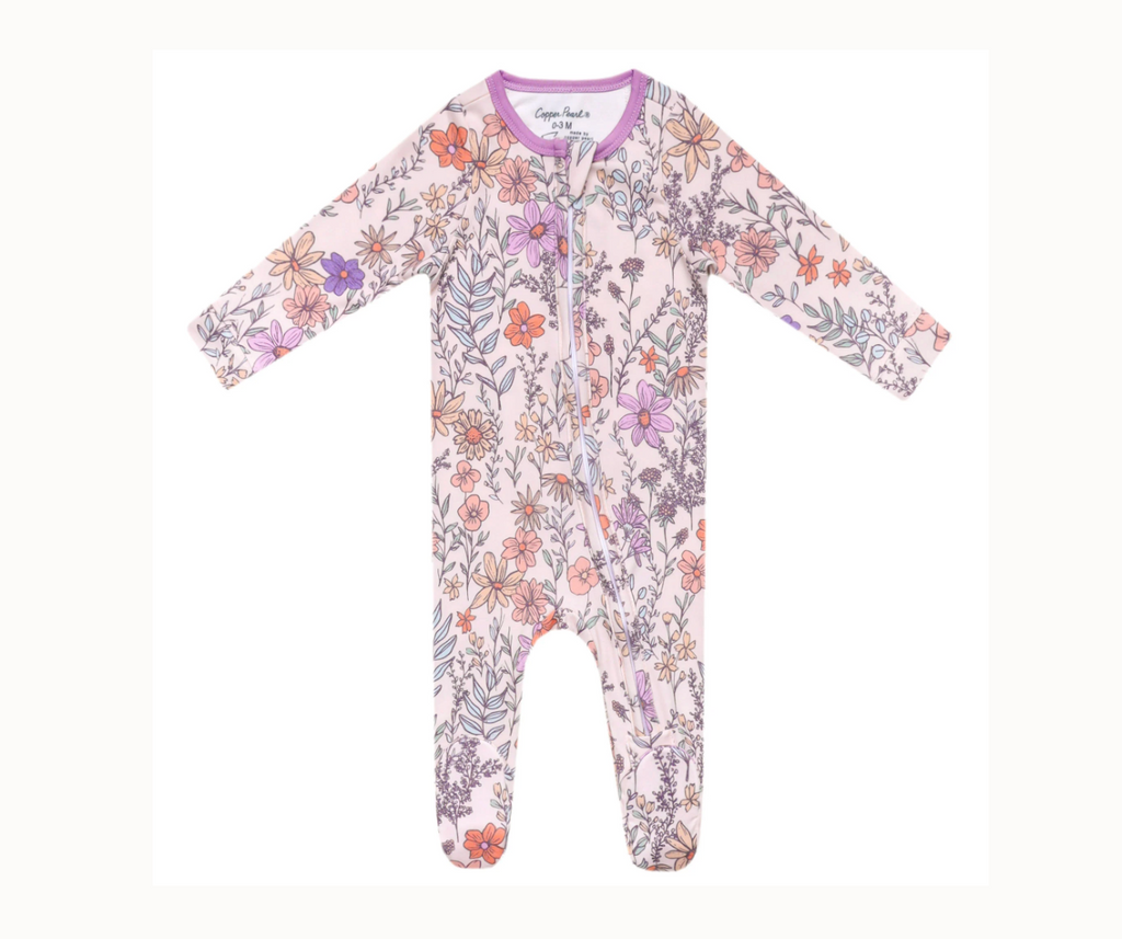 Copper Pearl Zip Up Footie - Flora
