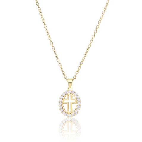 Waterproof Gold Necklace with Circle Cross Charm