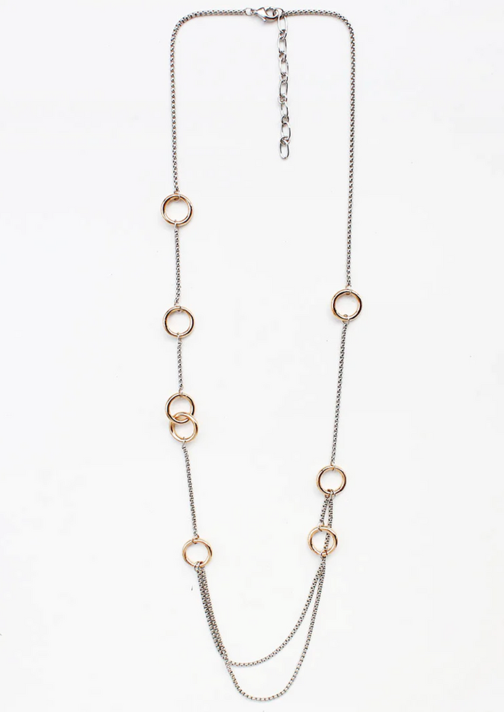 silver chain with double gold circle accents