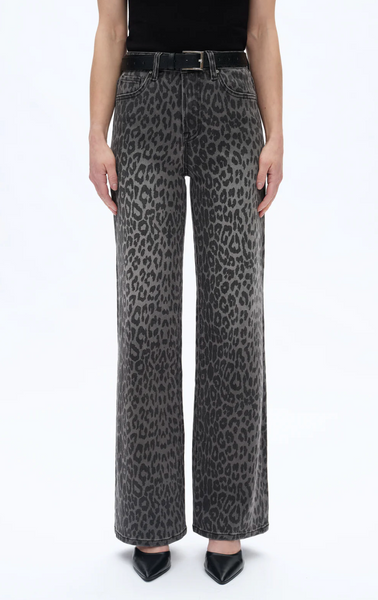 high rise leopard print jeans - black