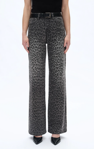 high rise leopard print jeans - black