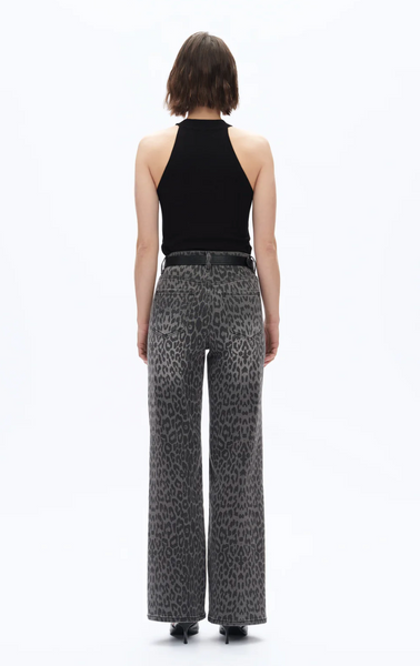 high rise leopard print jeans - black