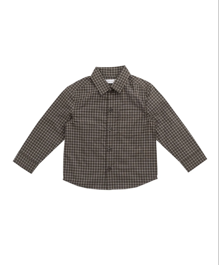 Organic Cotton Isaiah Shirt - Coffee Grid