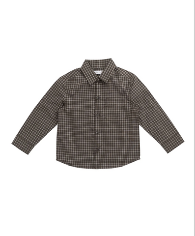 Organic Cotton Isaiah Shirt - Coffee Grid