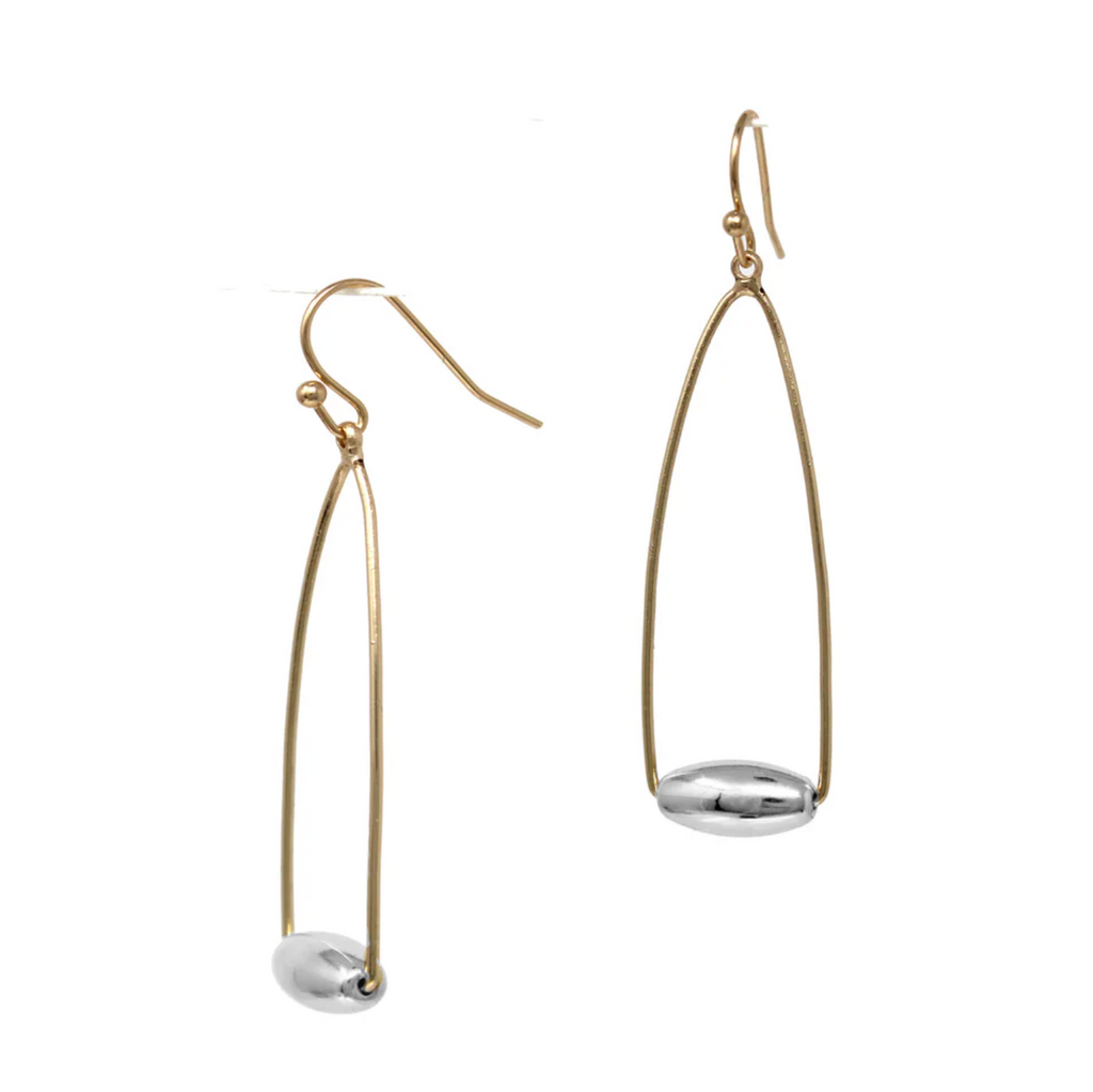Thin Gold Earring with Silver Bead