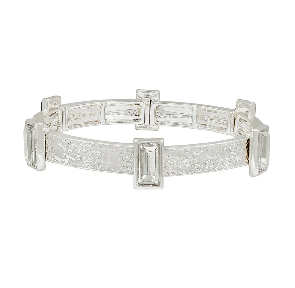 textured silver crystal stretch bracelet