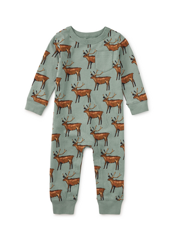 Long Sleeve Baby Pocket Romper - Painted Deer