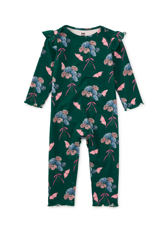 Ruffle Shoulder Baby Romper - Floral & Butterfly Bouquet