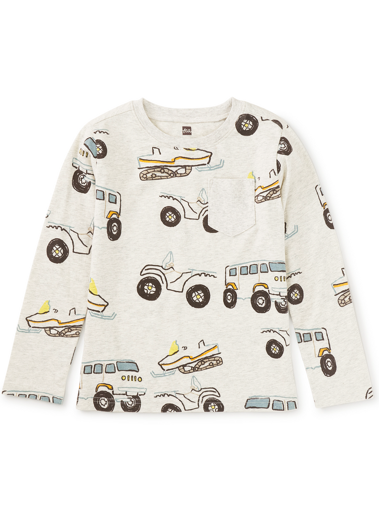 Long Sleeve Printed Pocket Tee - Snow Vehicles