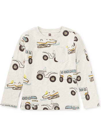 Long Sleeve Printed Pocket Tee - Snow Vehicles
